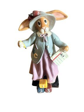 Teacher Bunny Figurine By Donna Little 1999 Enesco Corp w/Report Card 6 In
